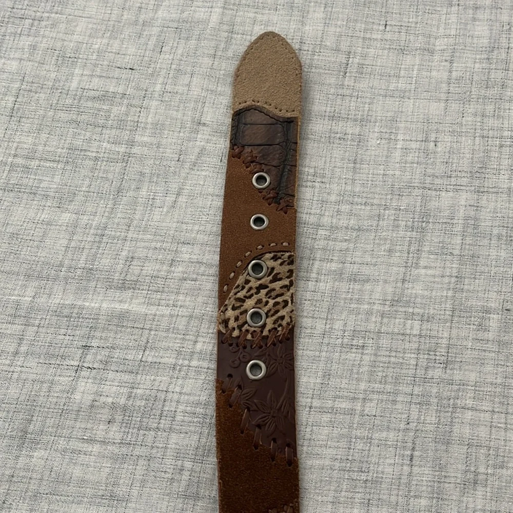 Vintage Y2K Fossil suede and leather patch belt with animal print